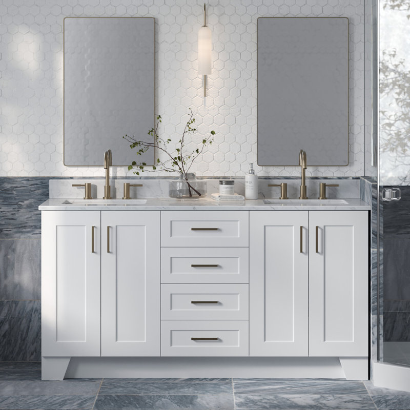Everly Quinn Yila 67'' Double Bathroom Vanity with Carrara Marble Top ...